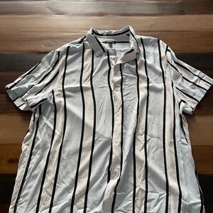 Express Black, White, & Blue Striped Casual Shirt